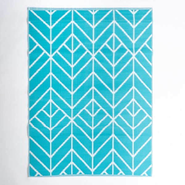 Turquoise Herringbone Outdoor Area Rug, 5x7 Kirklands Home