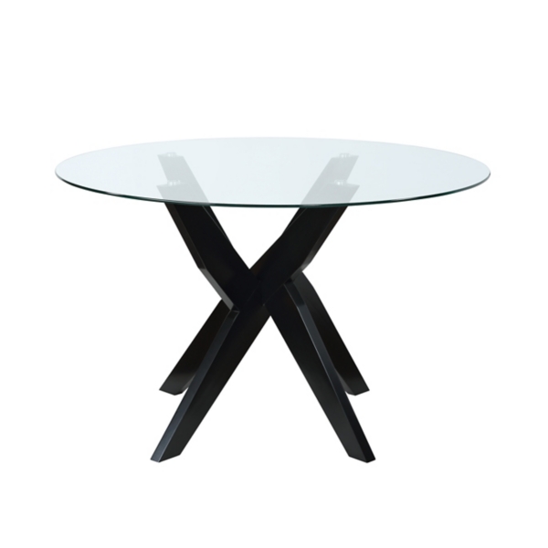 Round glass dining table deals with black legs