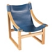 Blue Leather and Natural Wood Sling Accent Chair