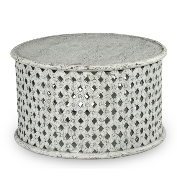 Round White Wood Lattice Coffee Table Kirklands Home