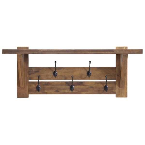 Beth Acacia Wood Wall Shelf with Hooks Kirklands Home