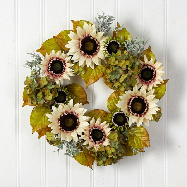 White Sunflowers and Hydrangeas Harvest Wreath