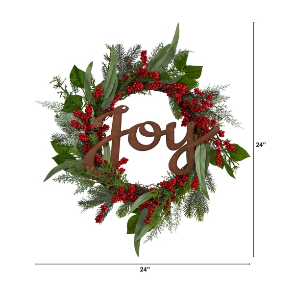 Foliage and Red Berry Joy Wreath
