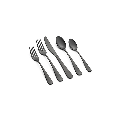 20pc Stainless Steel La Vague Silverware Set Matte Black - MegaChef