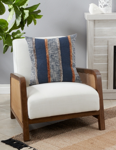 Blue and Orange Vertical Stripe Throw Pillow