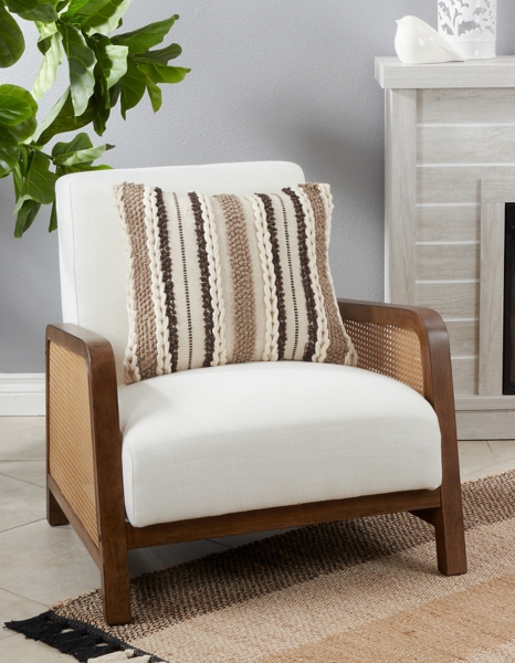 Neutral Striped Woven Square Throw Pillow