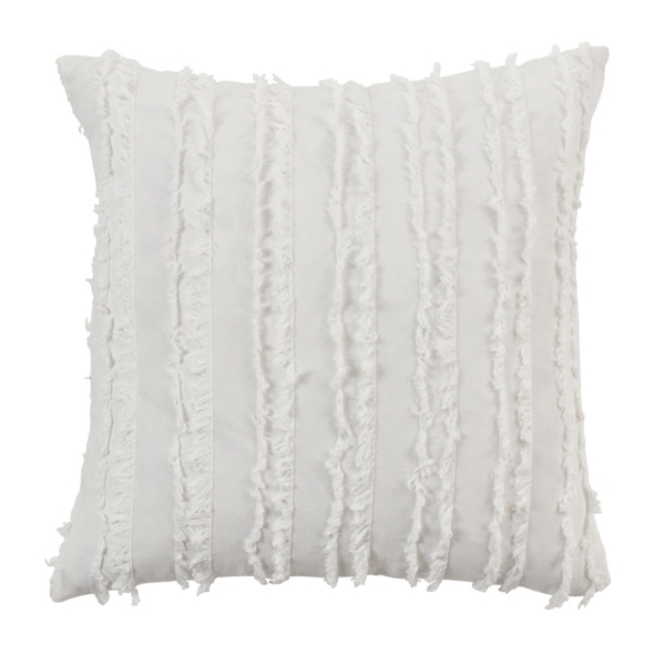 White Fringe Stripe Throw Pillow