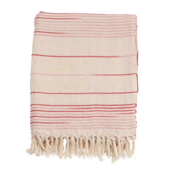 White Pink Striped Fringe Throw Blanket | Kirklands Home