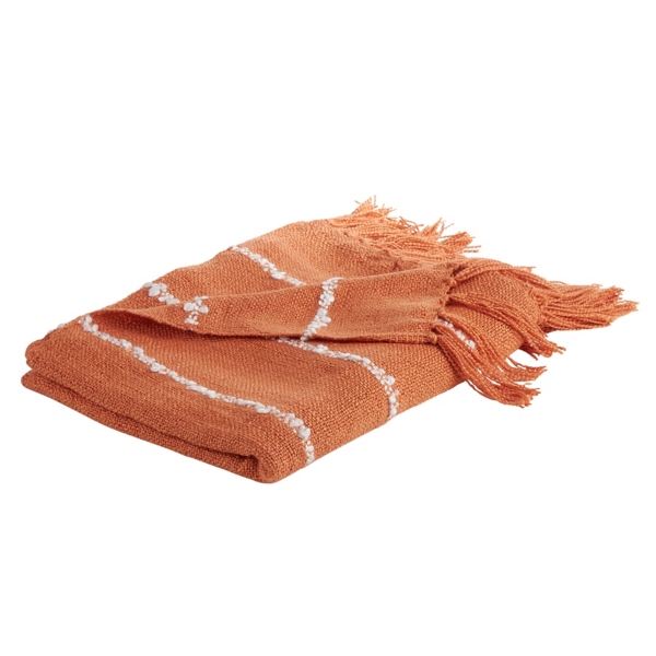 Orange White Striped Fringe Throw Blanket
