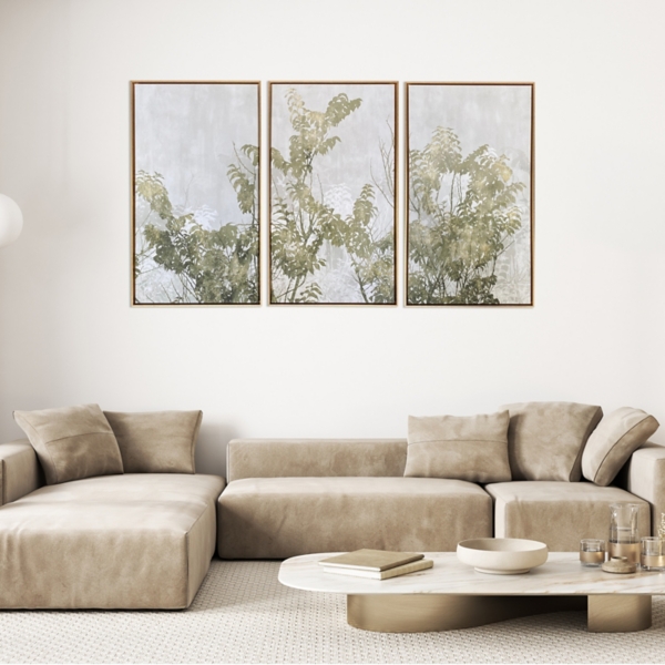 Greige Botanical Canvas Art Prints, Set of 3