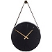Black Stainless Steel Leather Strap Wall Clock