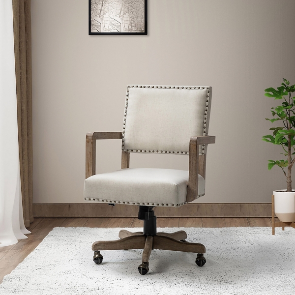 Ivory Upholstered and Natural Wood Office Chair
