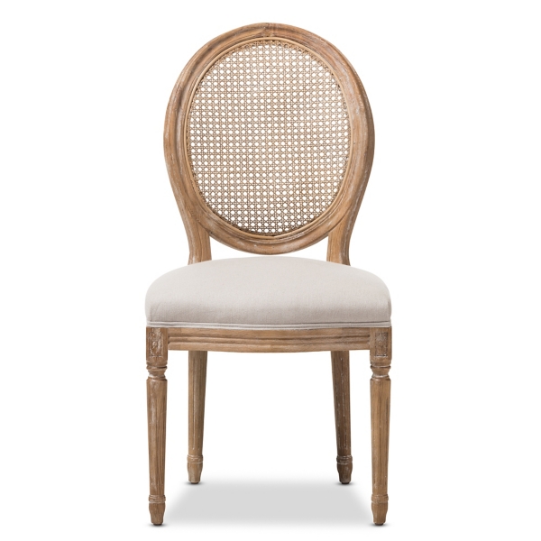 White and Natural Cane Oval Back Dining Chair