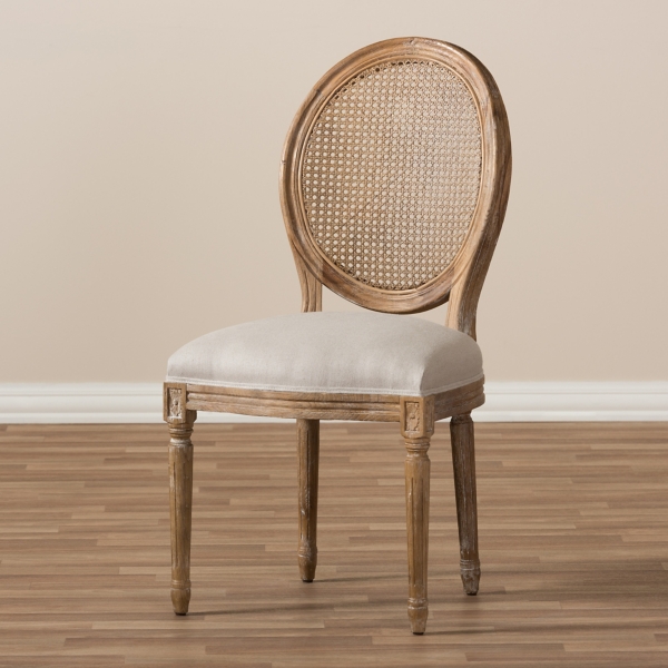 White and Natural Cane Oval Back Dining Chair