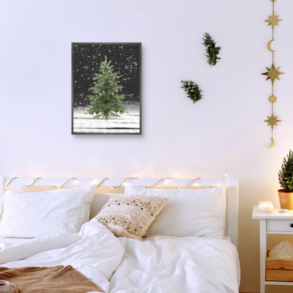 Tree With Snow Fall Christmas Wall Plaque