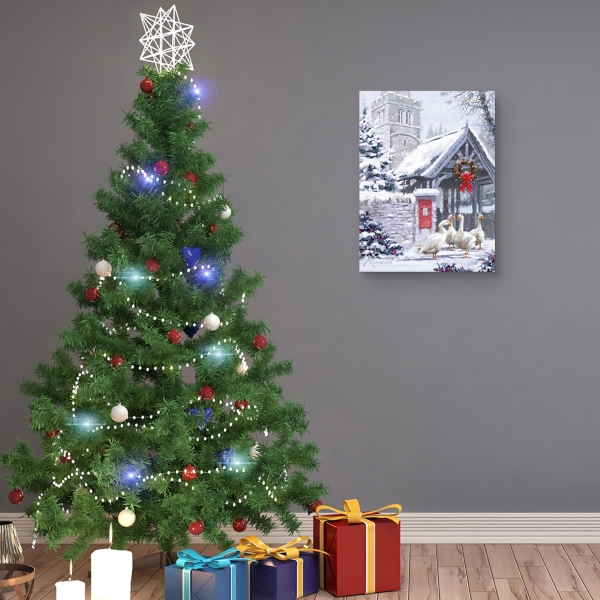 Geese Outside Church Christmas Wall Plaque