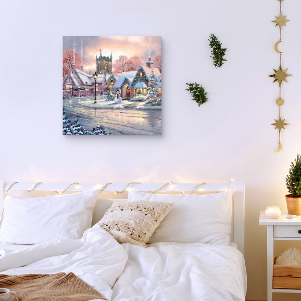 Snowy Sunset Christmas Village Canvas Art Print