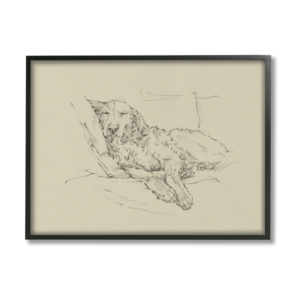 Fluffy Retriever Napping Dog Framed Canvas Print | Kirklands Home