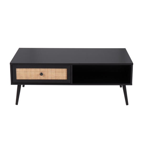 Black Wood and Rattan Drawer Coffee Table Kirklands Home