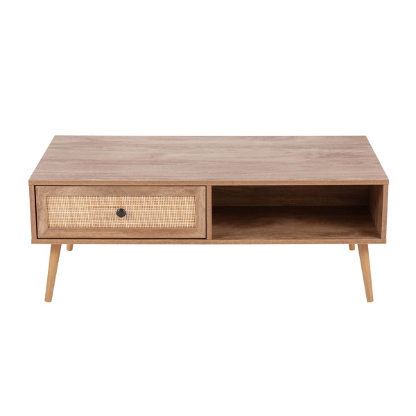 Natural Wood and Rattan Drawer Coffee Table Kirklands Home