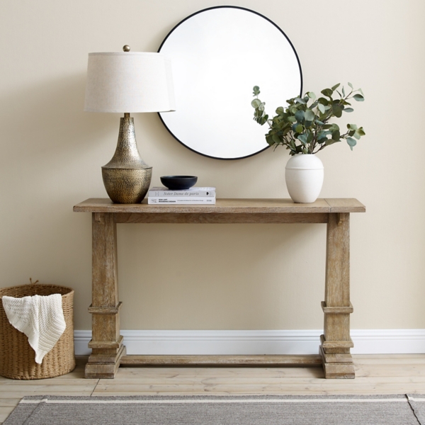 Brown Wood Pedestal Base Console Table