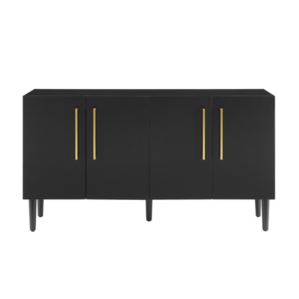 Black Wood and Gold 4-Door Cabinet