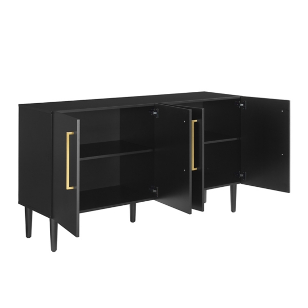 Black Wood and Gold 4-Door Cabinet