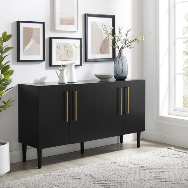 Black Wood and Gold 4-Door Cabinet