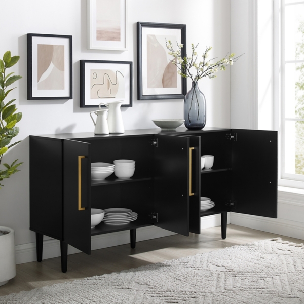 Black Wood and Gold 4-Door Cabinet