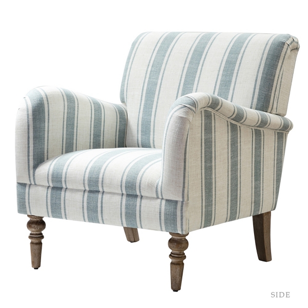 Blue White Carved Slope Stripe Accent Chair