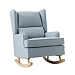 Blue Upholstered Wingback Rocking Chair