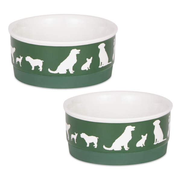 Green Dogs 2pc. Ceramic Pet Bowl Set, 4 in. Kirklands Home