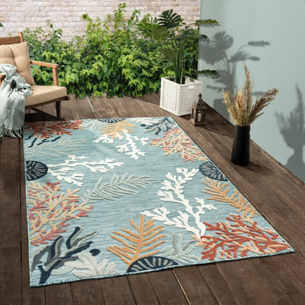 Teal Coral Reef Area Rug, 5x7