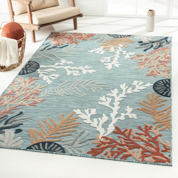 Teal Coral Reef Area Rug, 5x7