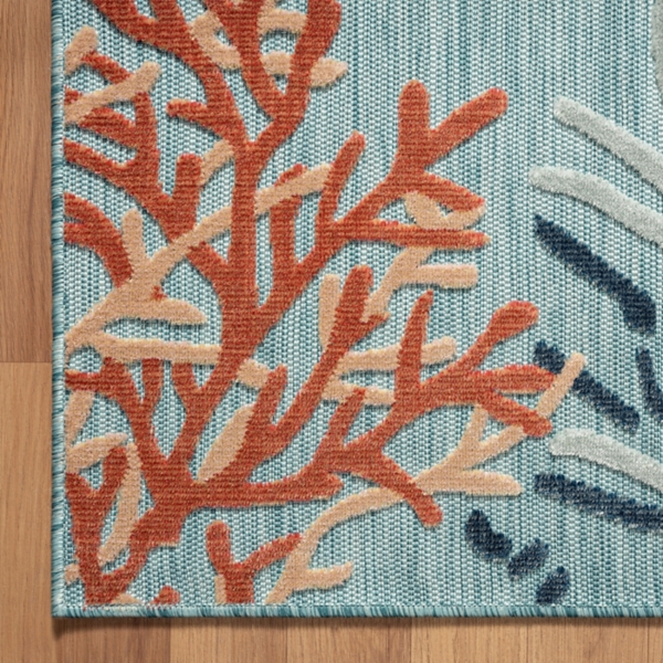 Teal Coral Reef Area Rug, 5x7