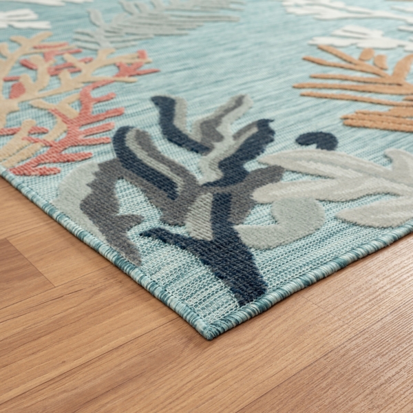 Teal Coral Reef Area Rug, 5x7