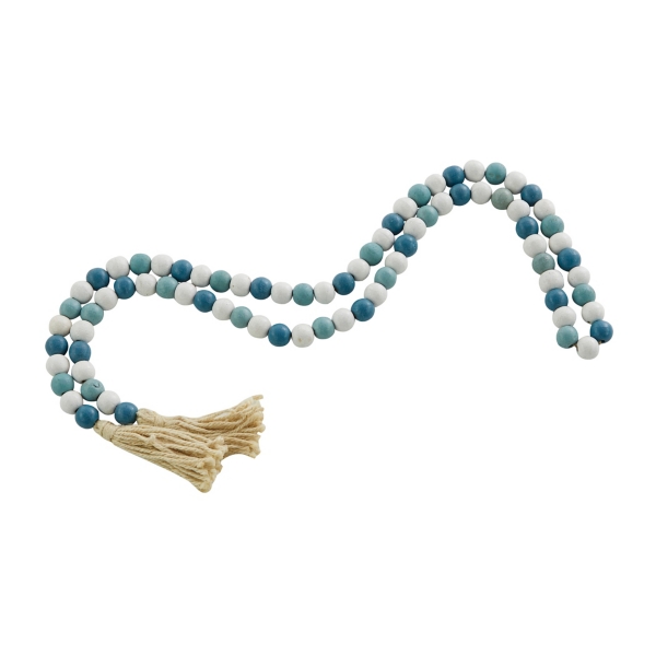 Blue and White Wood Beaded Tassel Garland
