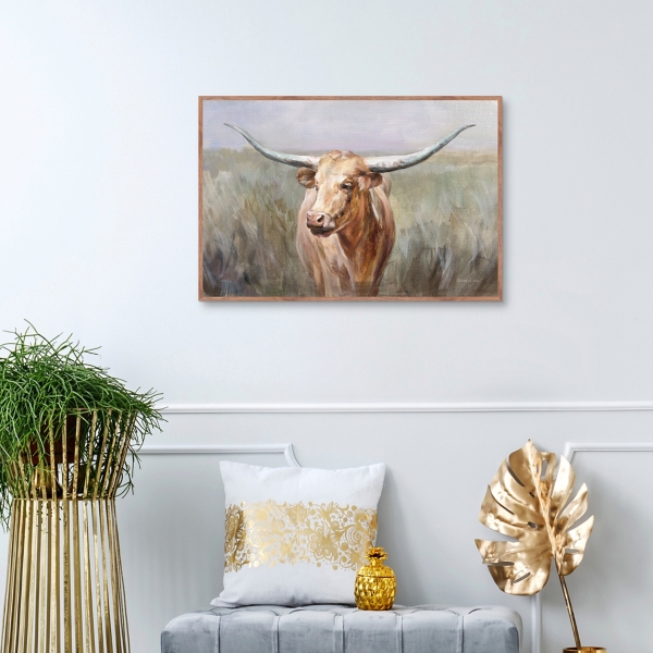 Big Sky Longhorn Framed Canvas Art Print