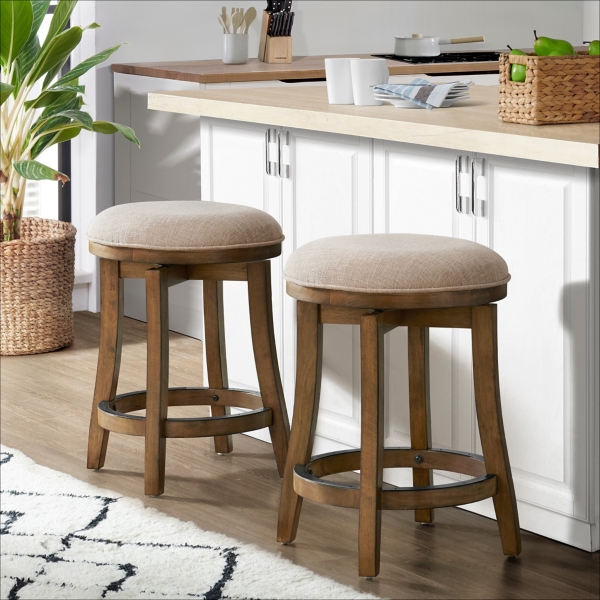 Natural Linen Barrel Base Swivel Counter Stool Set Kirklands Home