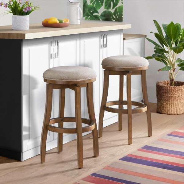 Natural Linen 2pc. Barrel Base Bar Stool Set Kirklands Home