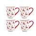 Red and White Reindeer Christmas Mugs, Set of 4