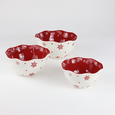 Set of 3 Red White Christmas Nesting Mixing Bowls Holiday Seasonal