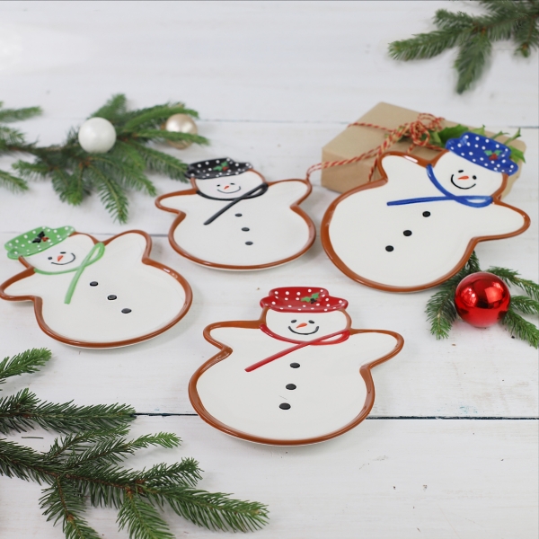 Assorted Snowman Christmas Plates, Set of 4