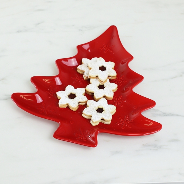 Red Christmas Tree and Snowflakes Serving Platter