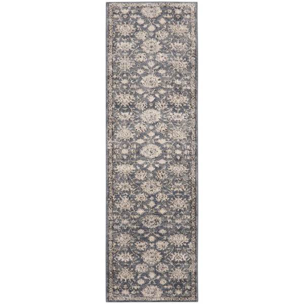 Smokey Blue and Ivory Floral Runner, 2x7 | Kirklands Home