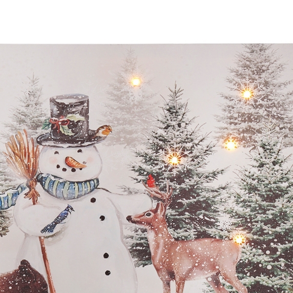 Pre-Lit Woodland Snowman Canvas Art Print