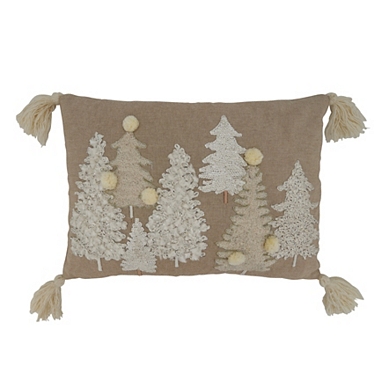 Chambray Christmas Lumbar Pillow Embroidered Peace - Woodwaves