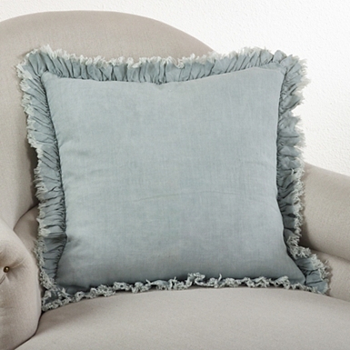 Saro Ruffled Linen Throw Pillow - Natural