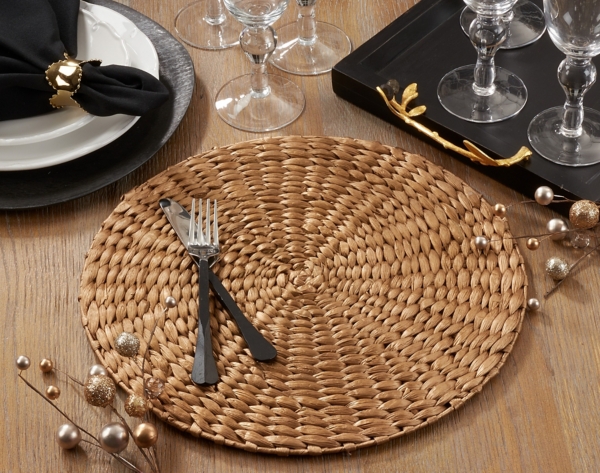 Gold Round Woven Rattan Placemats, Set of 4