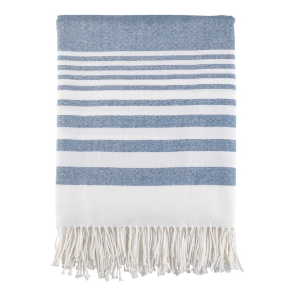 Blue White Stripe Throw Blanket with Fringe